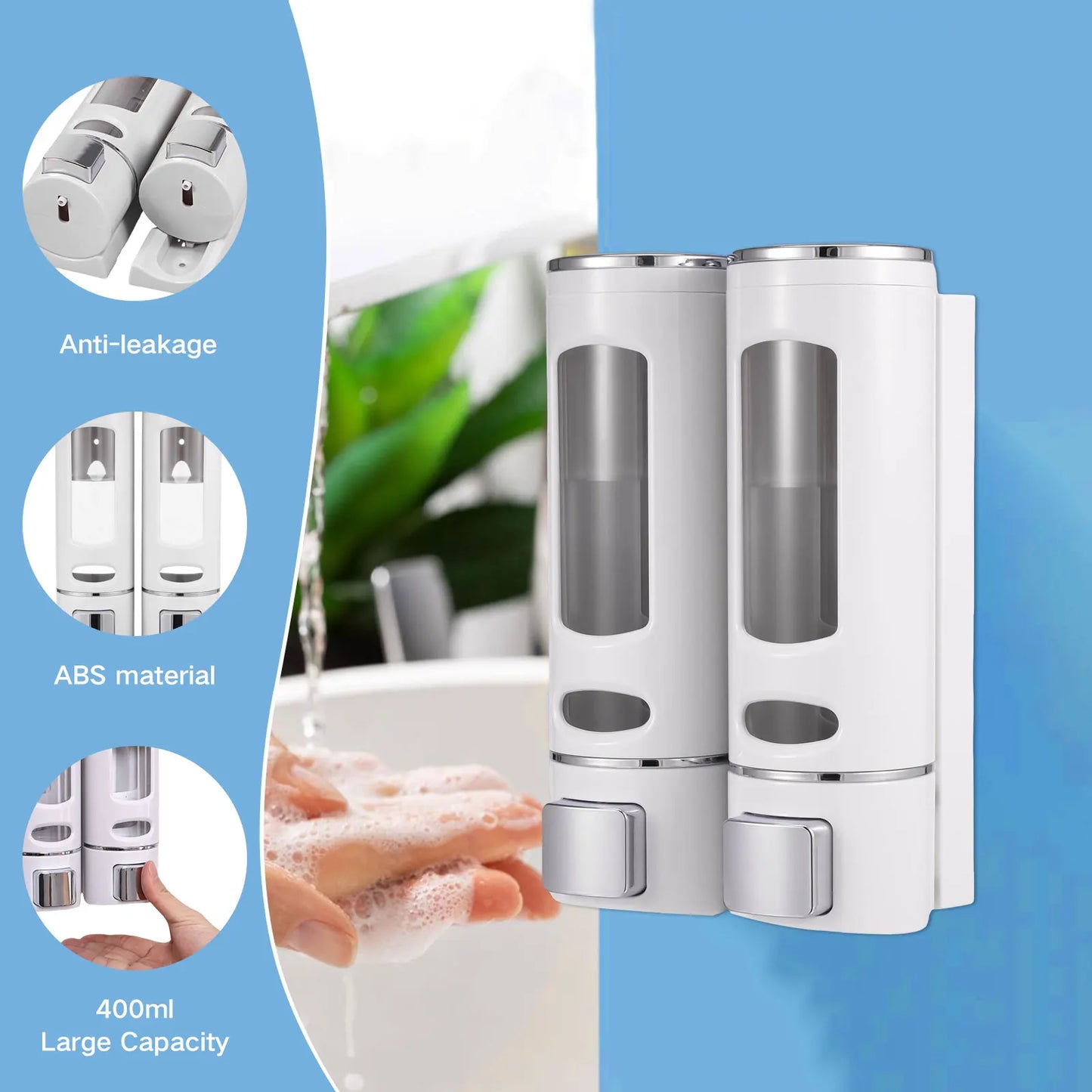 2Pcs/3Pcs 400ml Shower Soap Dispenser Wall Mounted Shampoo and Conditioner Dispenser Adhesive Handwashing Fluid