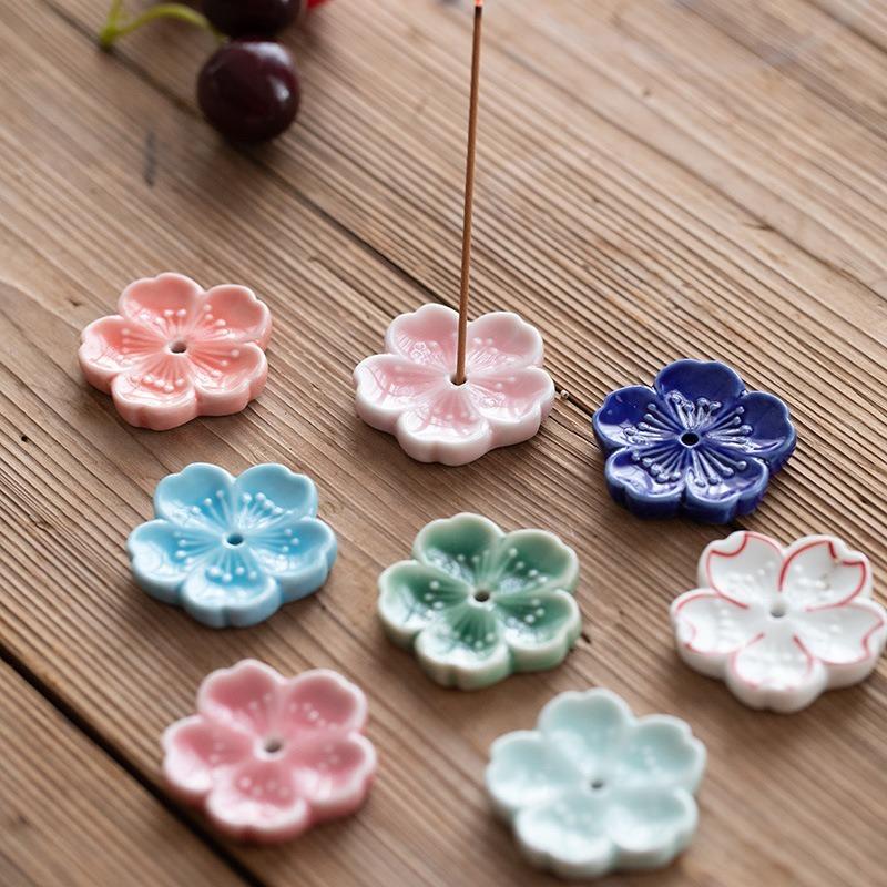 Cherry Blossom Incense Burner Home Ceramic Decor  Stick Holder Aromatherapy Censer Office Teahouse Ornament