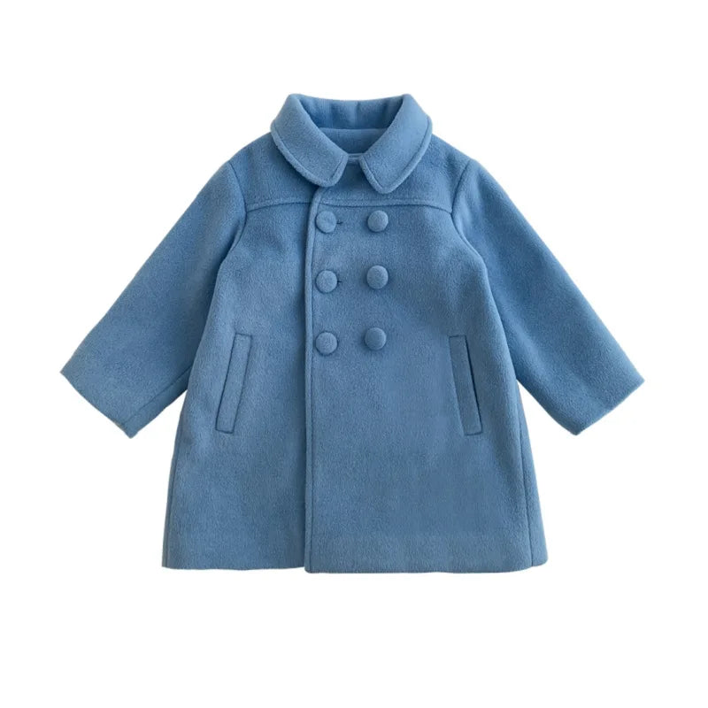 1-7 Years Girls Wool Coats New Fashion Korean Version Long Kids Jacket Spring Autumn Double Breasted Children Outerwear Clothing