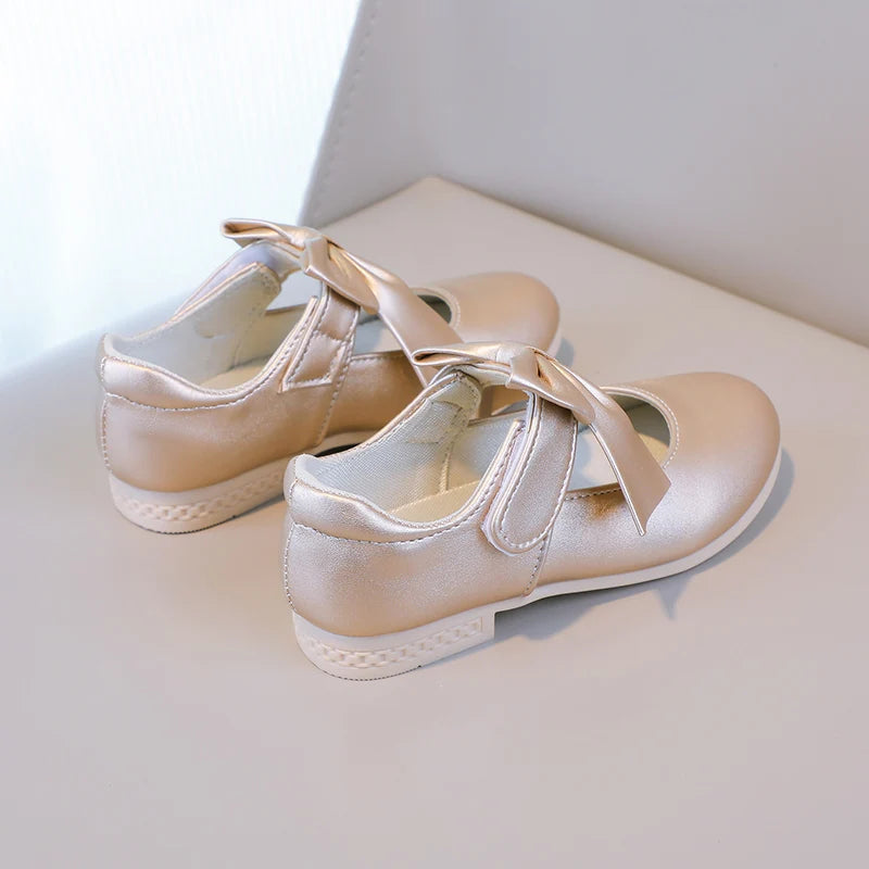 Girls Princess Shoes Shallow Bowknot Metallic Color Fashion Sweet Girl's Mary Janes Shoes Light Non-slip 26-36 Kids Ballet Flats