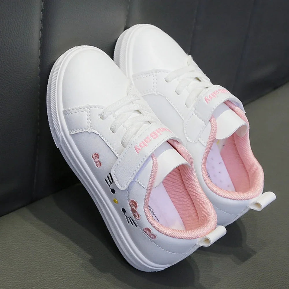 Four Seasons Children Casual Sport Running Anti-Slip Shoe Soft Sole Fashion Leather Kids Flat Sneakers Princess Girl Casual Shoe