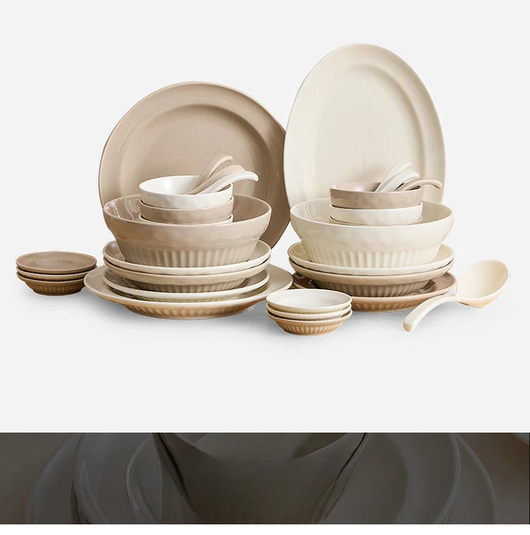 Cream Style Ceramic Bowl Set, High-end Japanese Kitchen Accessories, Dishes, Tableware Set, Chinese Ceramic Tableware Set