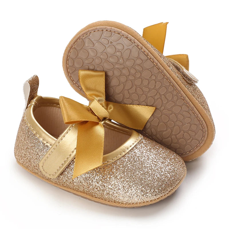 0-18M Girls' Baby Shoes Fashionable Classic Gold Theme Princess Shoes Soft Sole Comfortable Baby Walking Shoes