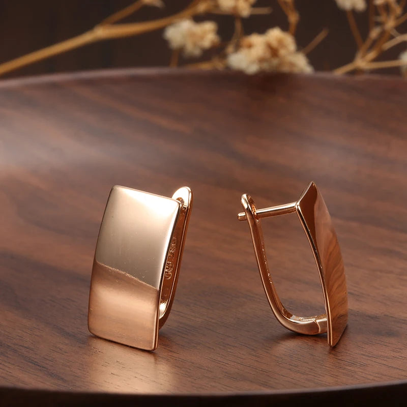 Glossy Dangle Earrings 585 Rose Gold Simple Square Earrings For Women High Quality Daily Fine Jewelry