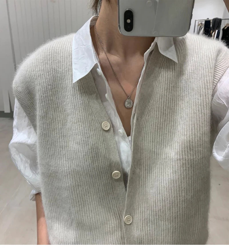 New Fashion Casual Loose Cardigan Sweater Women Warm Tops Knitted Vest Autumn Sleeveless Sweaters Clothes Lady Pull Femme 16348