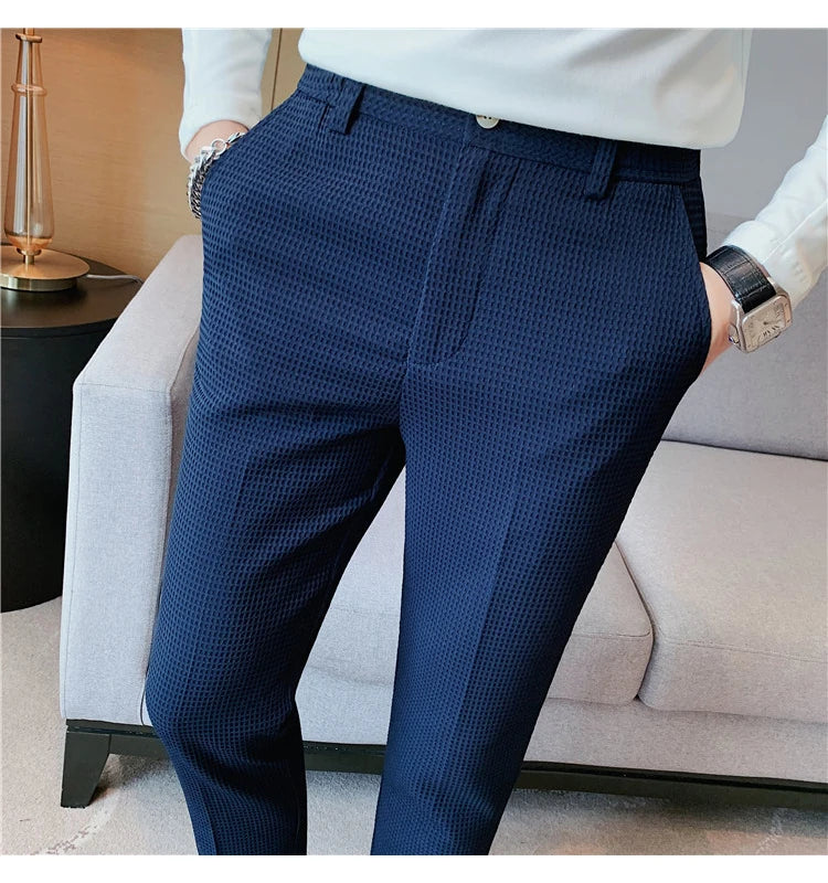 Suit Pants Autumn Winter Fashion Waffle Dress Pants For Men Clothing Business Casual Slim Fit Men's Formal Trousers High Quality