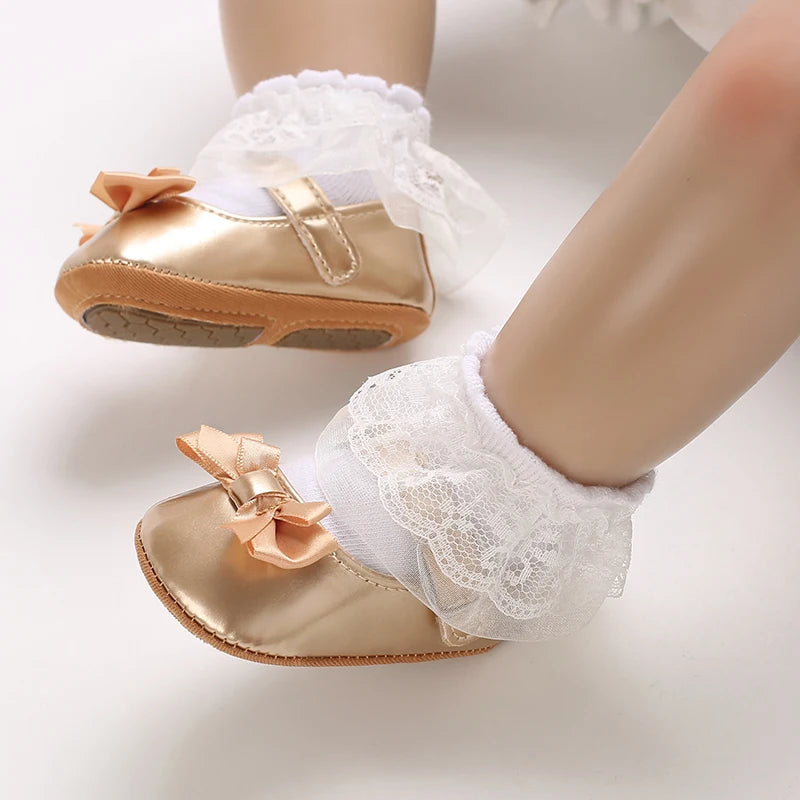 0-18M Girls' Baby Shoes Fashionable Classic Gold Theme Princess Shoes Soft Sole Comfortable Baby Walking Shoes