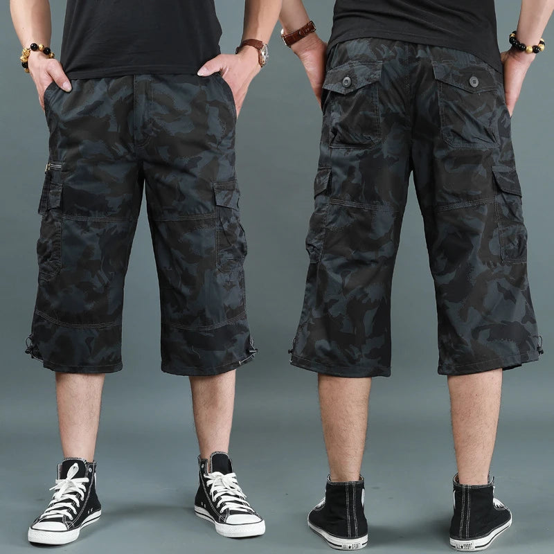 Long Length Cargo Shorts Men Summer Multi-Pocket Casual Cotton Elastic Capri Pants Men Military Tactical Short Hot Breeches 5XL