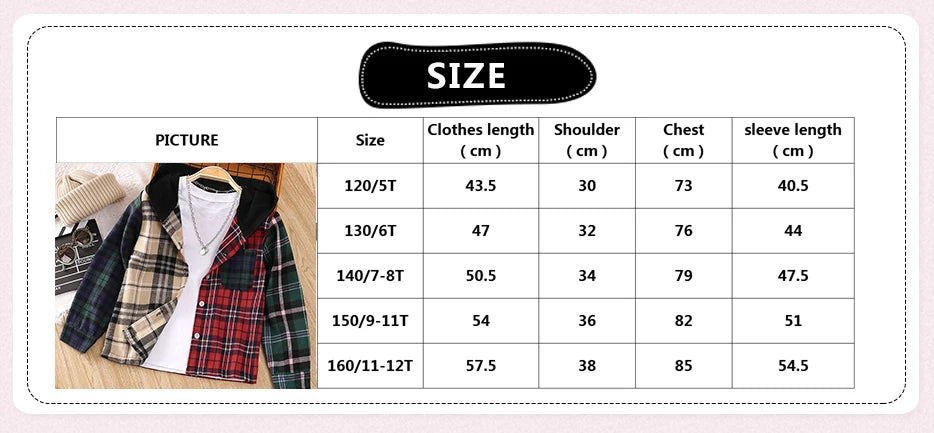 New Autumn Spring Shirts For Boys 5-12Years Children's Multi-Colored Plaid Shirt With Hooded Shirt Casual Shirt For Fashion Boys