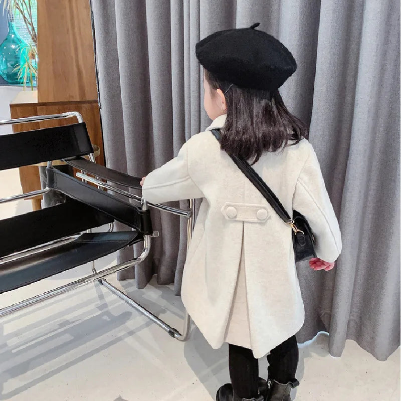 1-7 Years Girls Wool Coats New Fashion Korean Version Long Kids Jacket Spring Autumn Double Breasted Children Outerwear Clothing