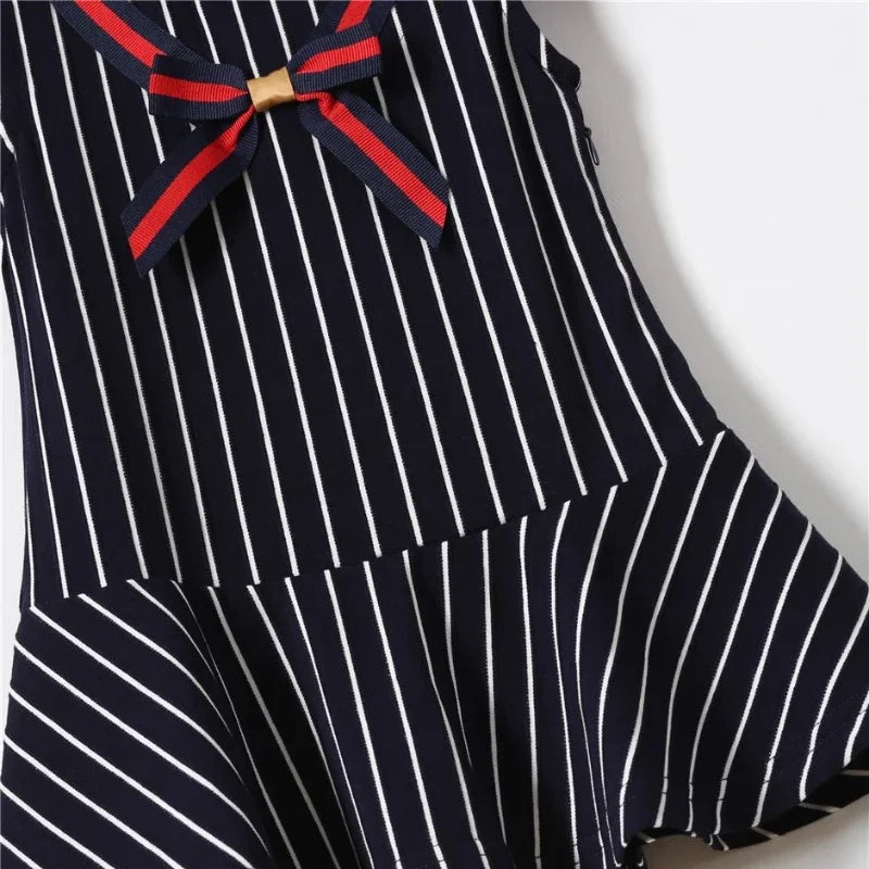 Baby Girl Dress Summer Toddler Kids Dress Baby Striped Dresses Navy Bow Children Birthday Party Dress Baby Girl Clothes 1-6Y