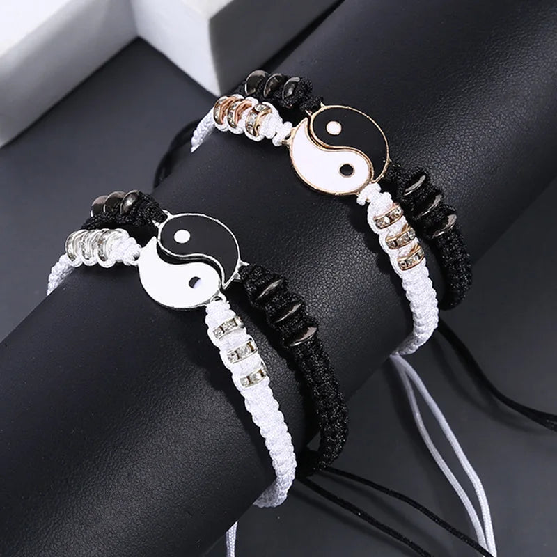 Fashion Couple Bracelets Tai Chi Yin Yang Hand-Woven Stitching Alloy Pendant Adjustable Rope Bracelets For Women Party Jewelry