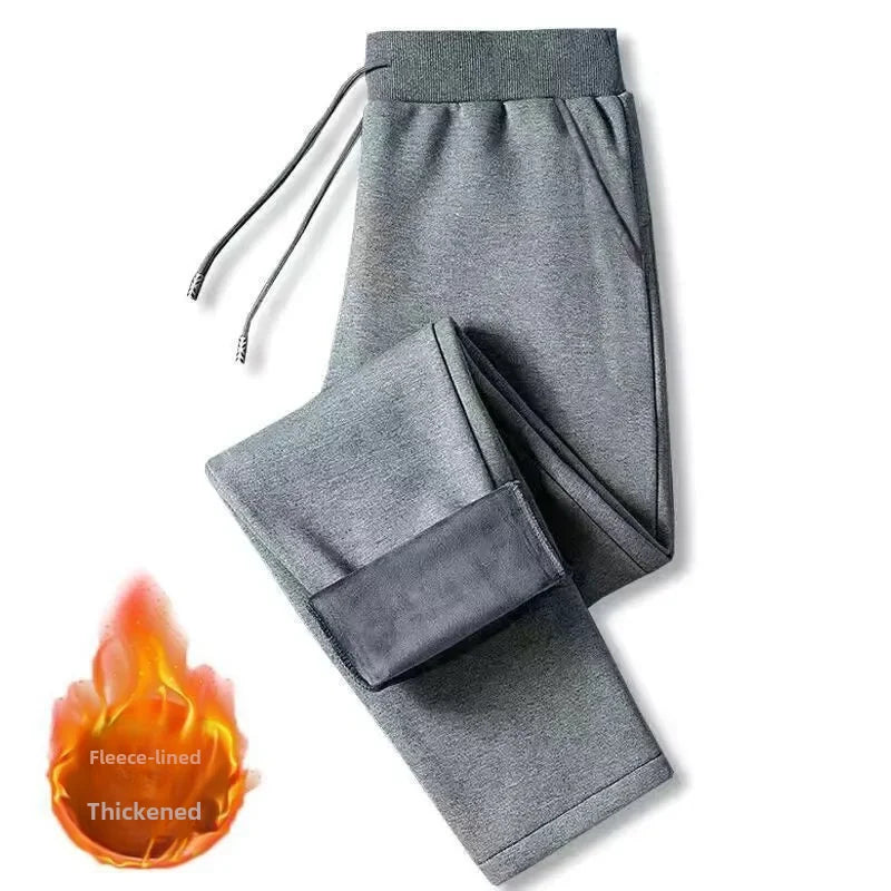 Men's Casual Korean Style Sweatpants Thickened Fleece Lined Loose Fit Warm Winter Pants Cross Border Foreign Trade