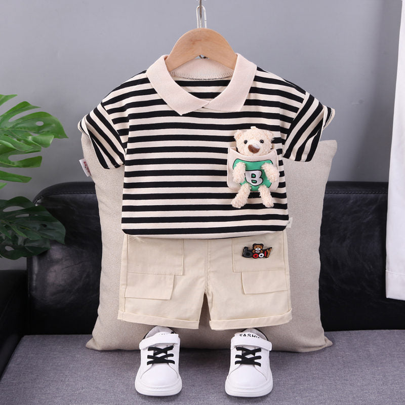 Summer Children Boys Clothing Kids Cartoon Strips T-Shirt Shorts 2Pcs/Set Toddler Sport Baby Cotton Tracksuits 1 2 3 4 5 Years