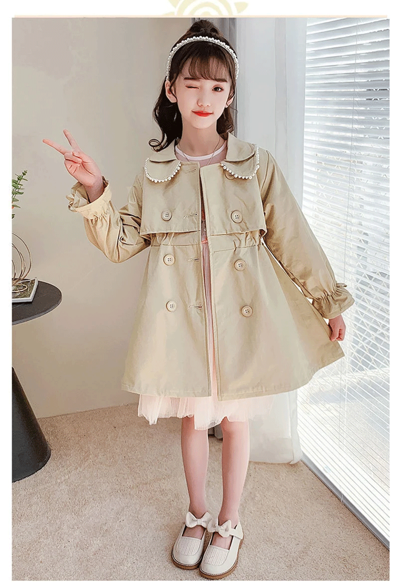 2024 Spring Autumn New Arrival Fashion Korean Style Girls Trench Coat Children's Outerwear Long Windbreak Jacket For Girls 4-12Y