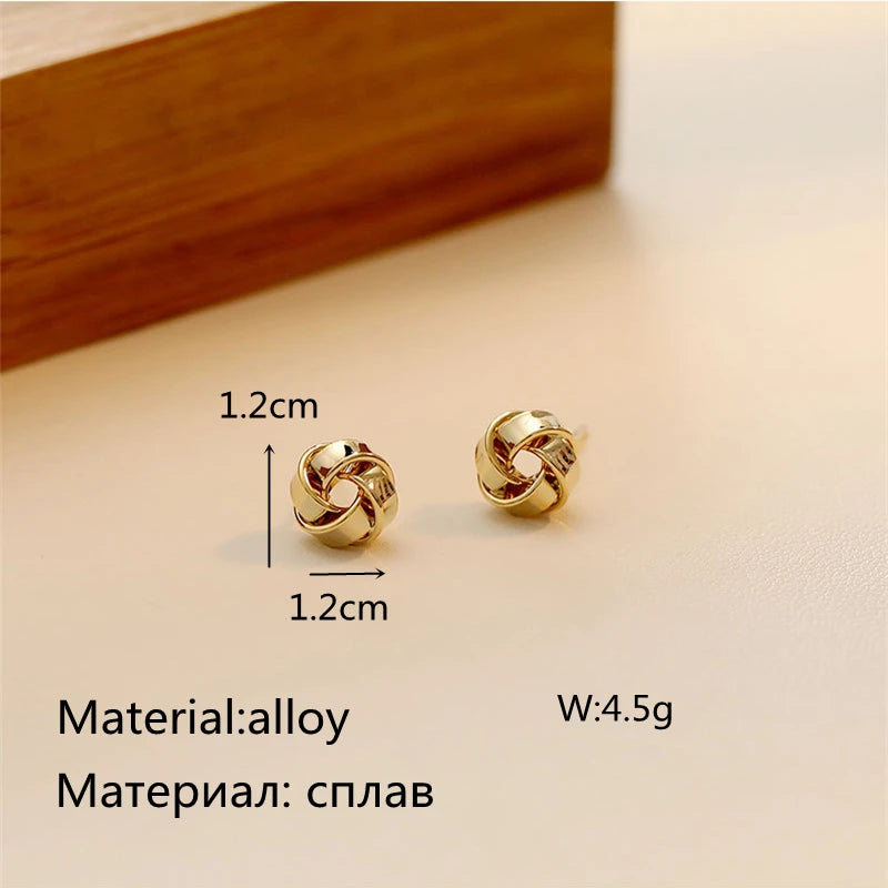 Glossy Twisted Flower Metal Stud Earrings Female Gold Color Personality Creative Fashion Windmill Button Small Ear Jewelry