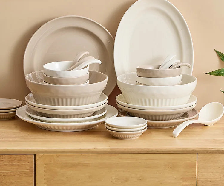 Cream Style Ceramic Bowl Set, High-end Japanese Kitchen Accessories, Dishes, Tableware Set, Chinese Ceramic Tableware Set