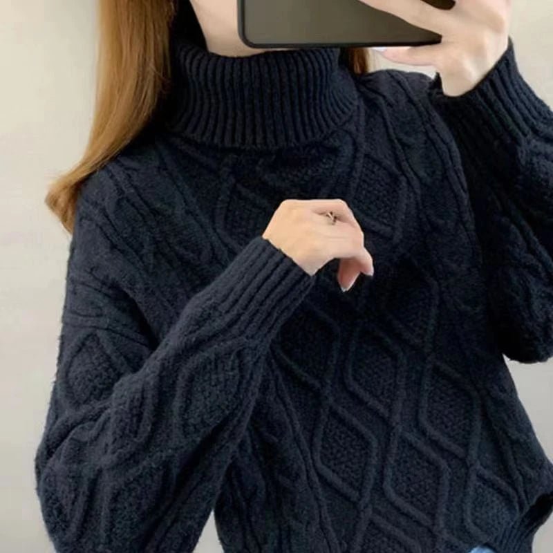 Women's Turtleneck Sweater Fall Winter New Loose Warm Knit Pullover Tops Candy Colors Knitwear Jumper Korean Soft Casual Poleras