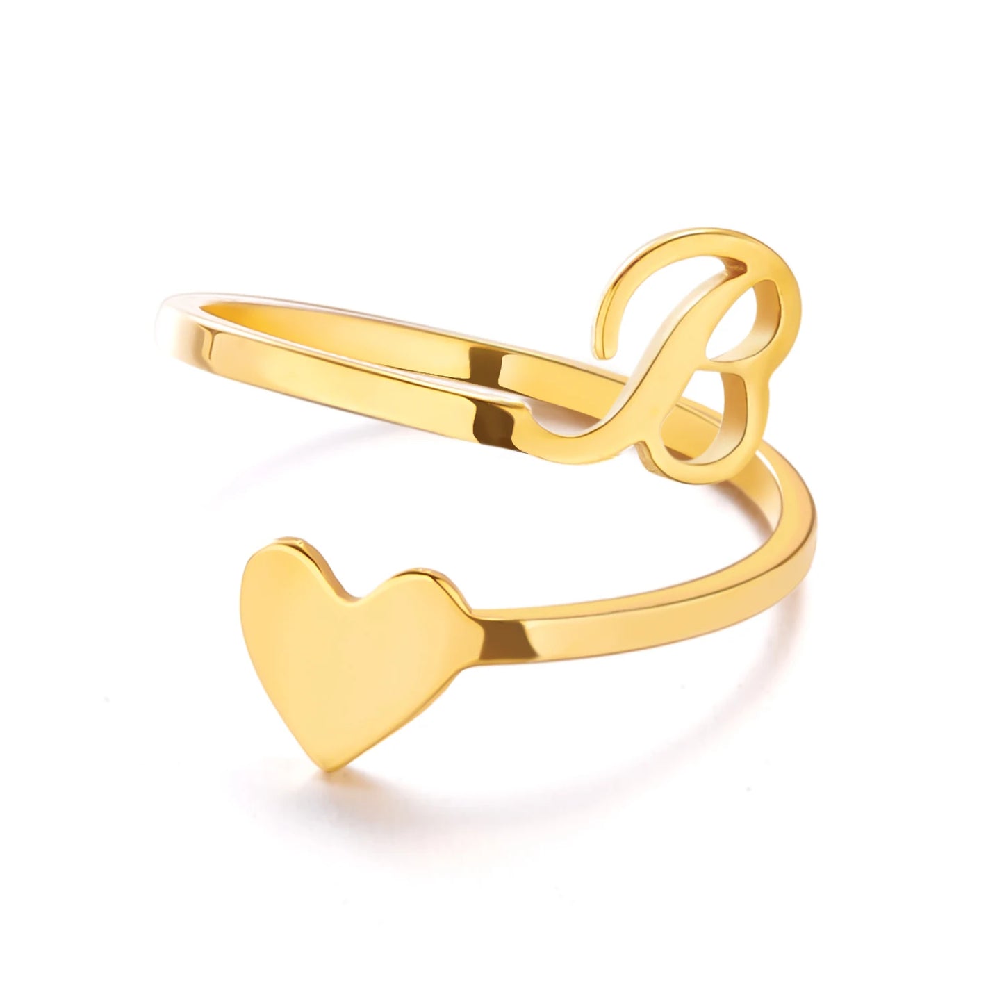 Simple Romantic Heart and Letter Rings A-Z 26  Alphabet Initials Ring For Women Opening Finger Ring Party Jewelry Birthday Gift