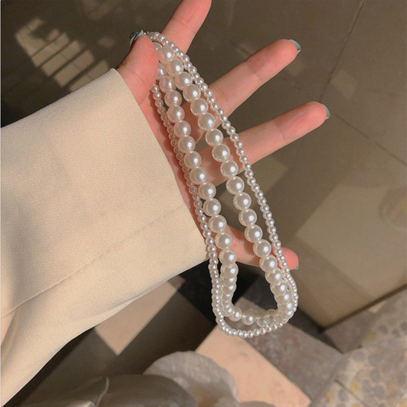 2022 New Korean Fashion Double Layer Pearl Necklace Women Simple Personality Necklace Wedding Jewelry Birthday Anniversary Gift