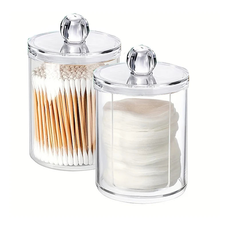 2 PCS Cotton Pad Holder, Bathroom Jars, Storage Box Organizers Cotton Pad Storage with Bamboo lid, Durable, Dust-proof