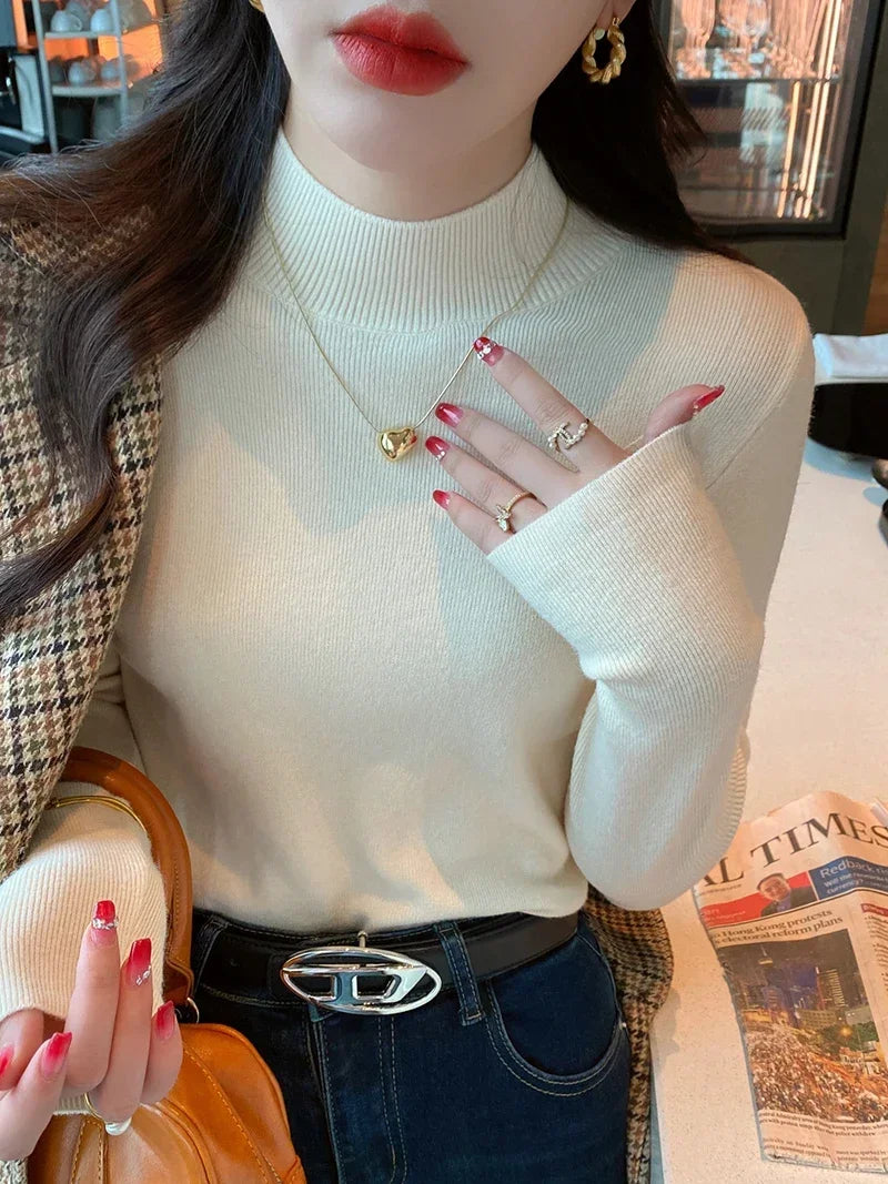 Autumn Turtleneck Sweater Women Fashion Stretch Tops Women Knitted Pullovers Long Sleeve Bottoming Knitted Sweater