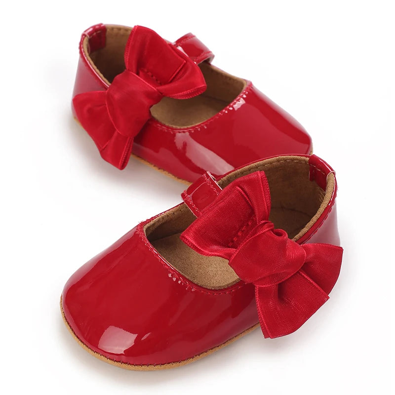 Spring and Autumn Girl Baby Shoes Classic Fashion Red Theme Cute Bow Princess Shoes Rubber Sole Anti slip Comfortable Walking Sh