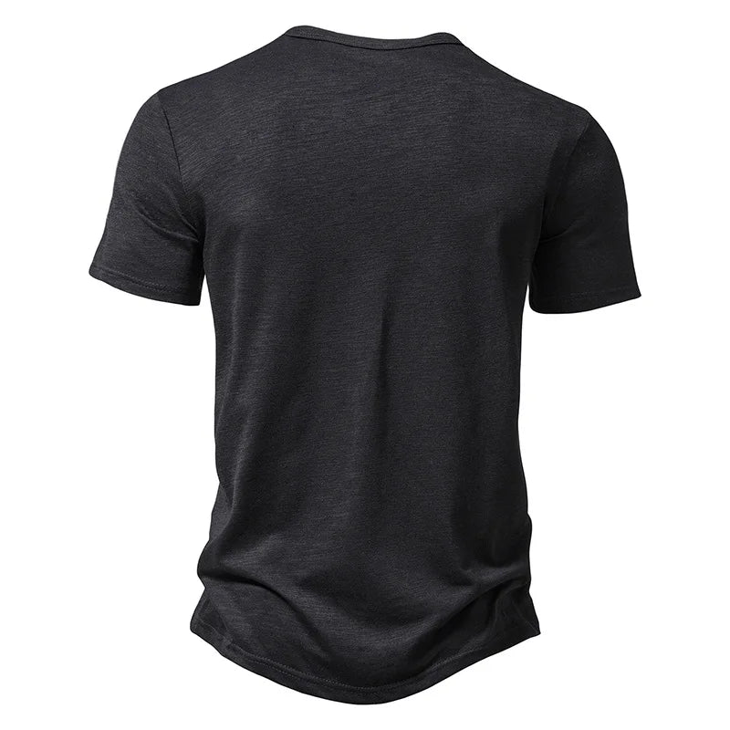 Henley Collar Summer Men Casual Solid Color Short Sleeve T Shirt for Men Polo men High Quality Mens T Shirts