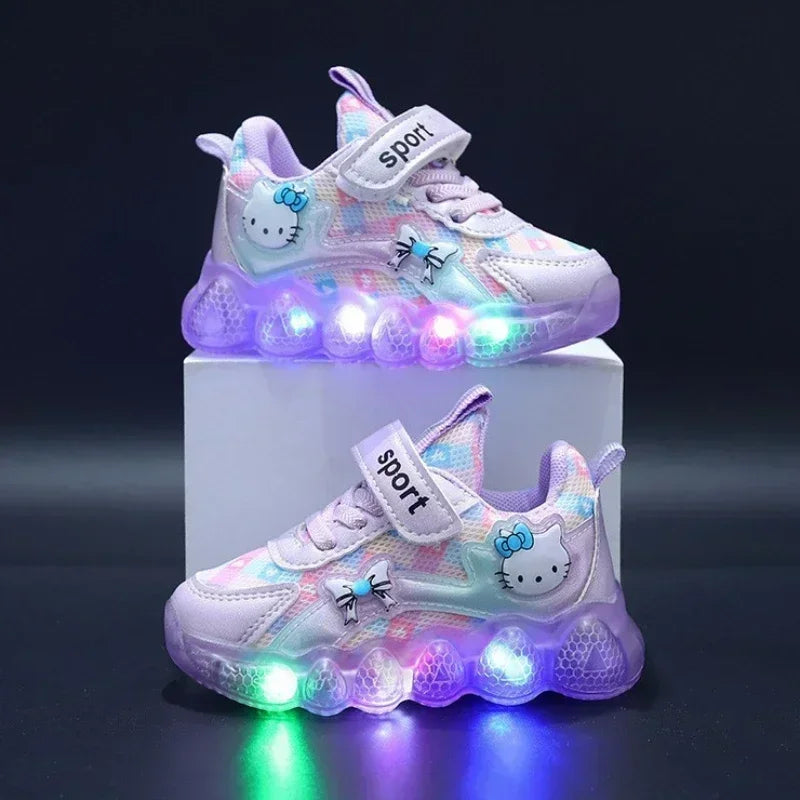 Cute Hello Kitty Casual Shoes for Baby Girl Children Led Light Sneakers Kids Shoes Toddler Walking Shoes Kids Anti-slip Shoes