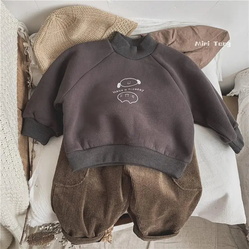 Winter Plush Warm Kids Pants 2024 Korea Style Children's Clothing Corduroy Plush Thick Warm Casual Pants for Boys Girls