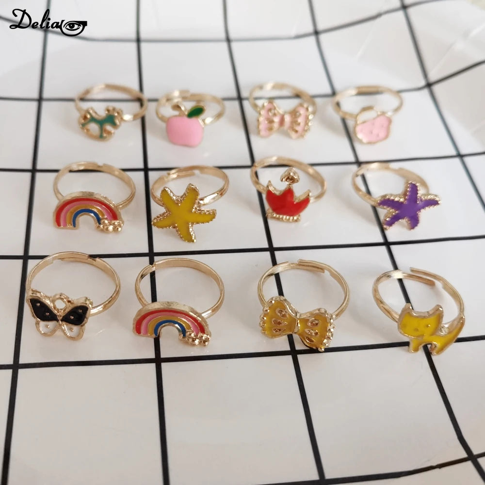 1/10pcs Cute Cartoon Kids Rings Kawaii Korean Children Girls Flower Bow Alloy Enamel Finger Ring Child Jewelry Gift