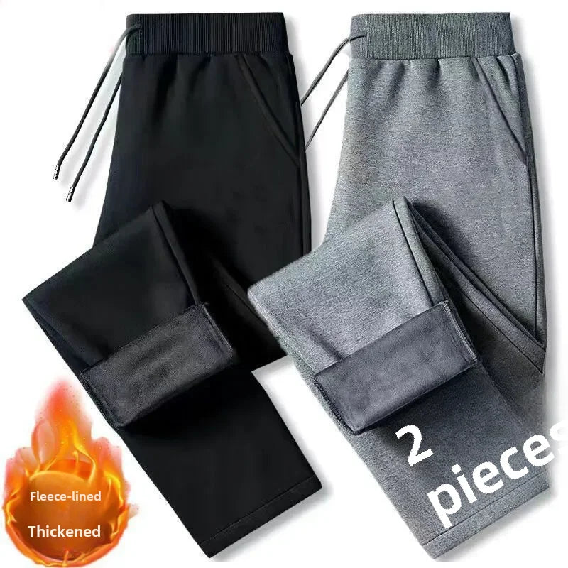 Men's Casual Korean Style Sweatpants Thickened Fleece Lined Loose Fit Warm Winter Pants Cross Border Foreign Trade