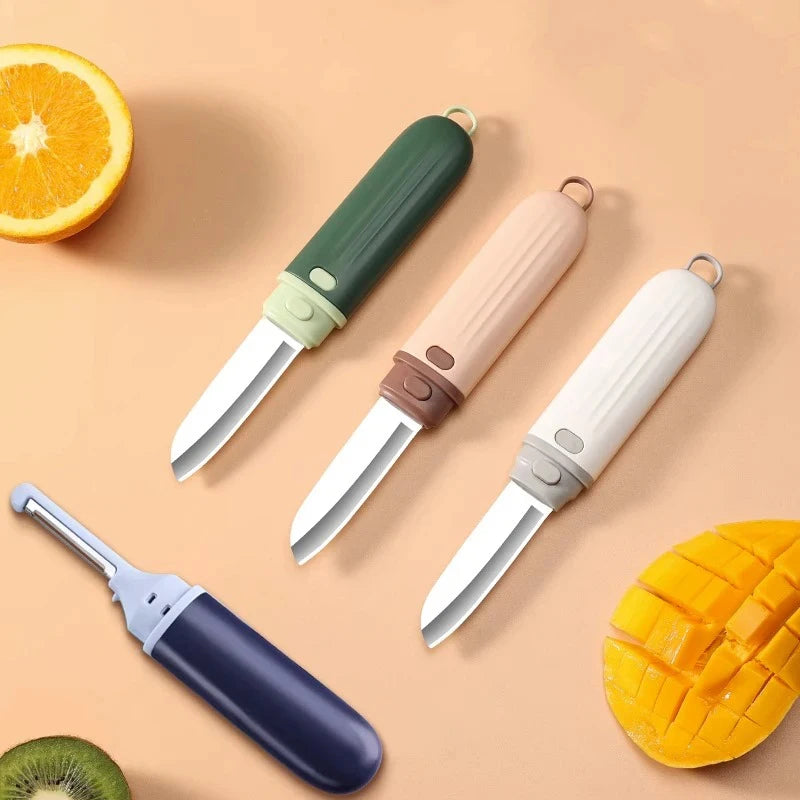 PLYS Fruit Knife Stainless Steel Multifunctional Fruit Peeler and Mini Knife 2 in 1 Kitchen Gadgets Safety