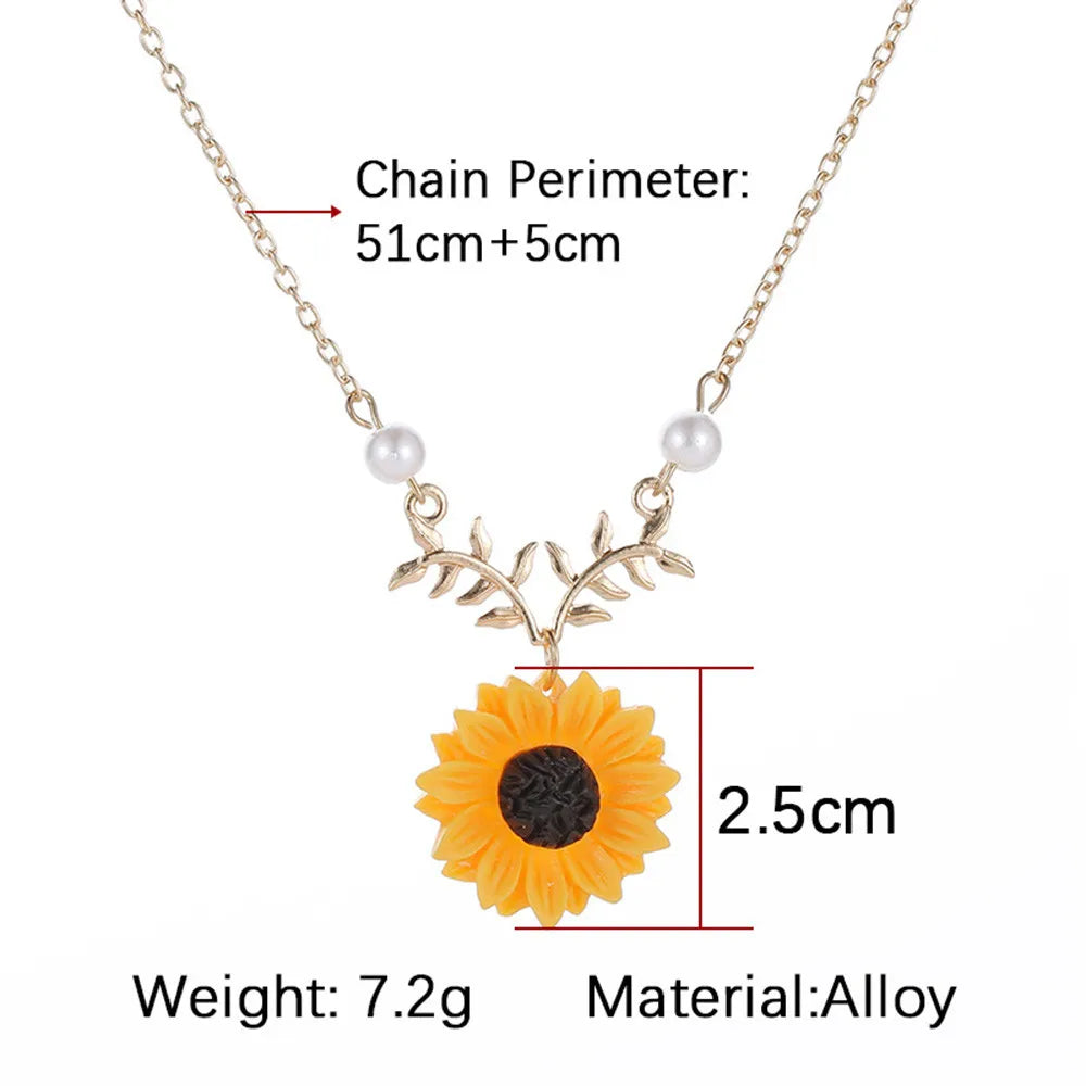 Fashion Jewelry Girlfriends Gift Gold Plated Charm Pendant Women Branch Long Sunflower Yellow Necklaces Collares Para Mujer