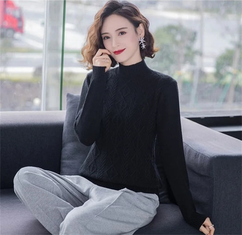 Fashion Women Turtleneck Sweater Autumn Winter Long Sleeve Pullovers Office Ladies Clothing Soft Knitted Jumpers  Pull Female