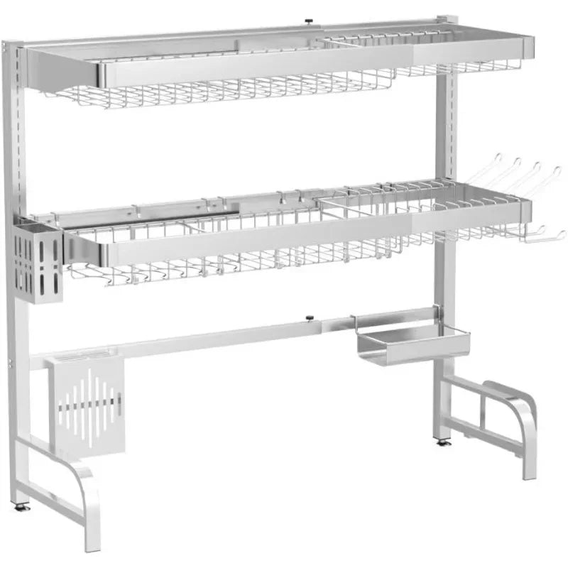 BOOSINY Over Sink Dish Drainer Drying Rack,Adjustable (25.5"-35.5")3 Tier Large Dish Racks for Kitchen Storage Counter Organizer