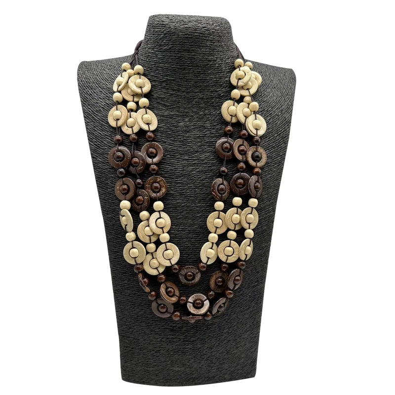 Bohemia Handmade Wood Necklace & Pendant Long Statement Jewelry Wholesale Vintage Ethnic Customs Maxi Necklace Women