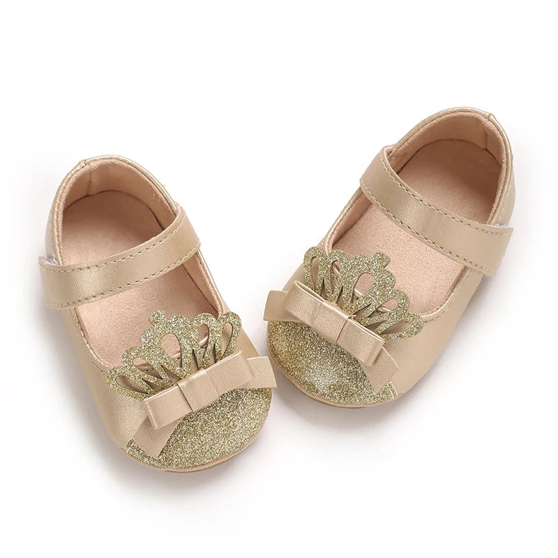 0-18M Girls' Baby Shoes Fashionable Classic Gold Theme Princess Shoes Soft Sole Comfortable Baby Walking Shoes