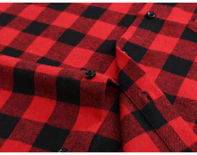 Men's Slim-fit Casual Brushed Flannel Contrast Plaid Shirt Single Patch Chest Pocket Comfortable Soft Long Sleeve Gingham Shirts