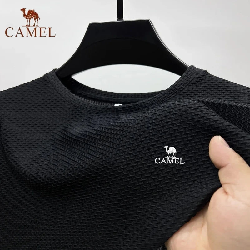 Summer New Men's Embroidered CAMEL Ice Silk Elastic Polo Shirt Luxury Fashion Leisure Breathable Cool Short Sleeved T-shirt Top