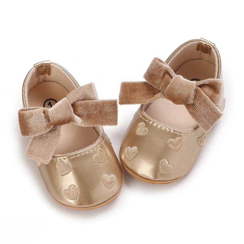 0-18M Girls' Baby Shoes Fashionable Classic Gold Theme Princess Shoes Soft Sole Comfortable Baby Walking Shoes