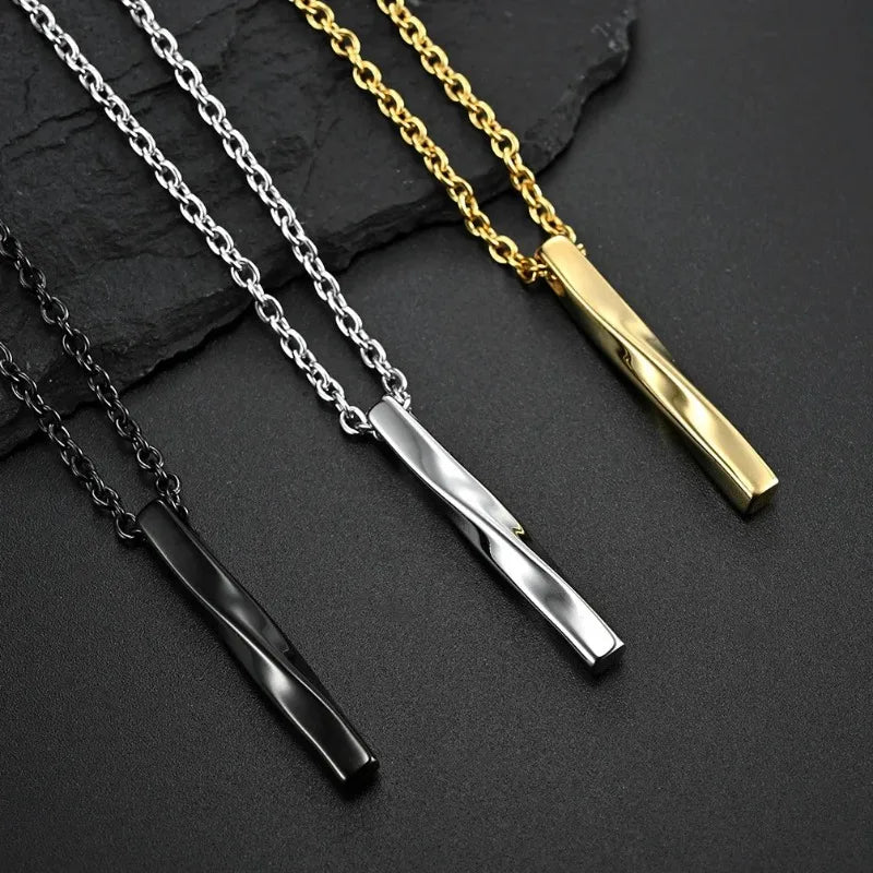 Black Rectangle Pendant Necklace Men Trendy Gothic Stainless Steel Chain Women Necklace Fashion Jewelry Gift