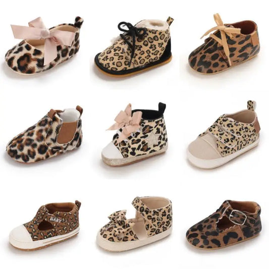 0-18M Newborn Baby Shoes Female Baby Cute Leopard Pattern Sports Shoes Sandals Soft Sole Comfortable Walking Shoes