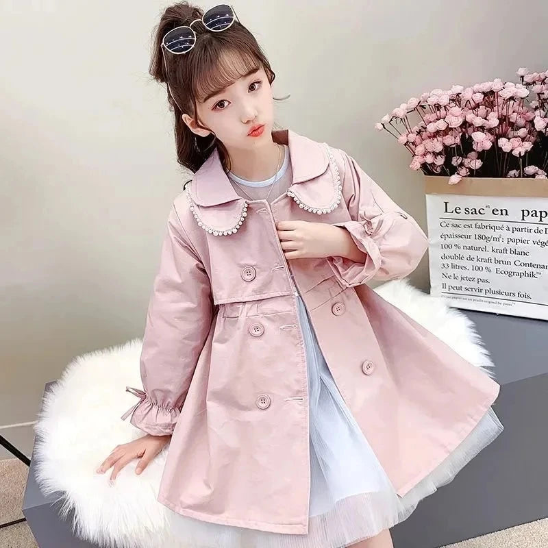 2024 Spring Autumn New Arrival Fashion Korean Style Girls Trench Coat Children's Outerwear Long Windbreak Jacket For Girls 4-12Y