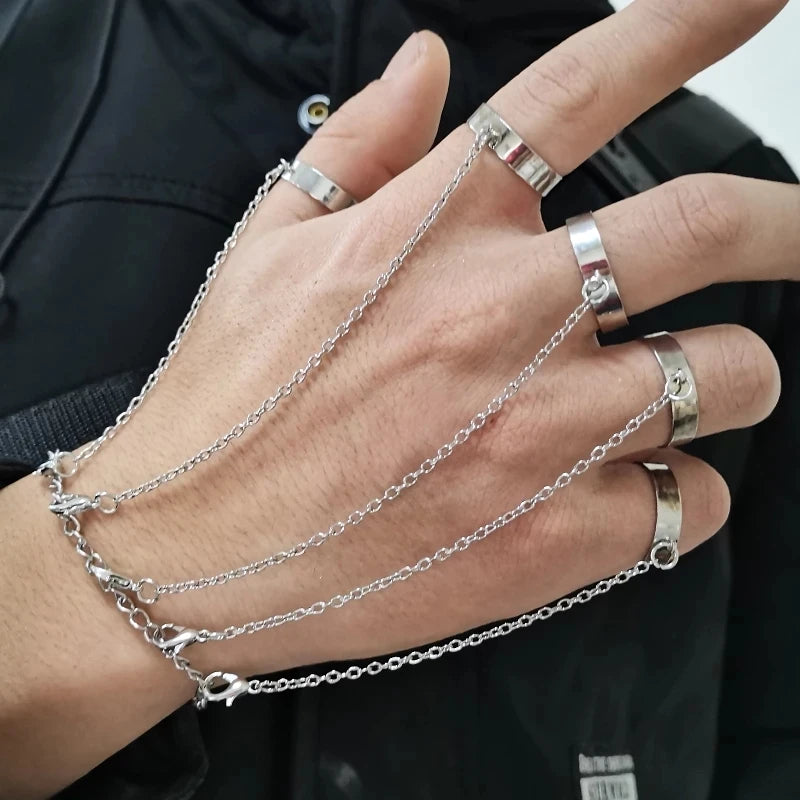 Punk Cool Hiphop Tassel Chain Rings Multi-layer Metal Adjustable Open Finger Rings Set for Women Men Fashion Jewelry Party Gifts