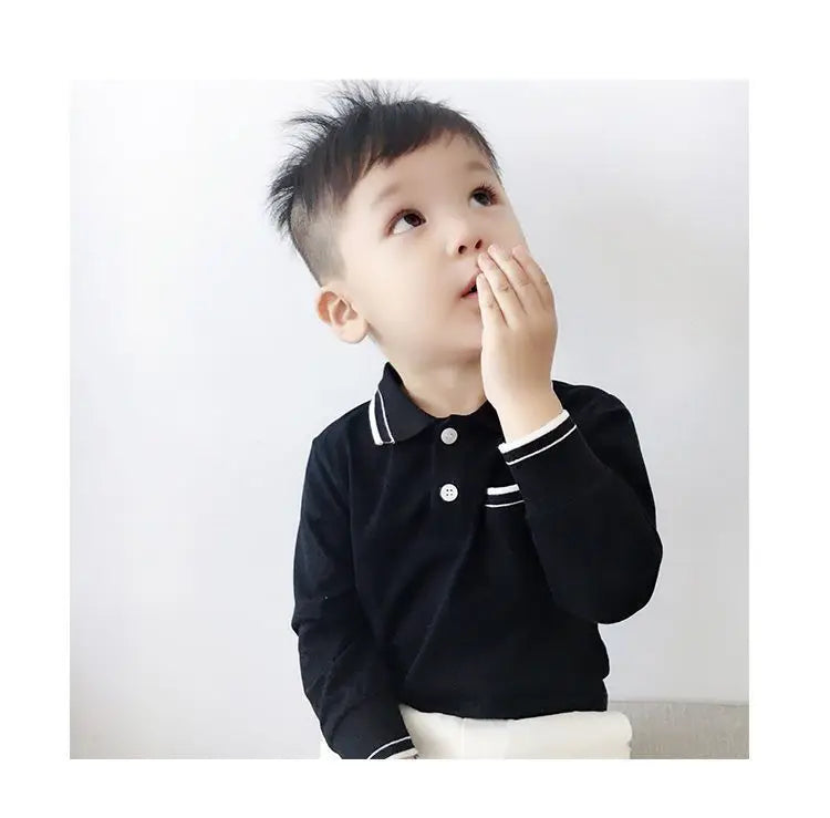 Boys Clothing Lapel Cotton Long Sleeve Spring New Korean Version Versatile Spliced Pocket Solid Color Kids Fashion Polo Shirt