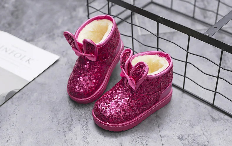 Girl Boot Winter Fashion Sequin Snow Boot Non-slip Warm kid Shoe Plush Cotton Shoe Kids Princess Ankle Boots