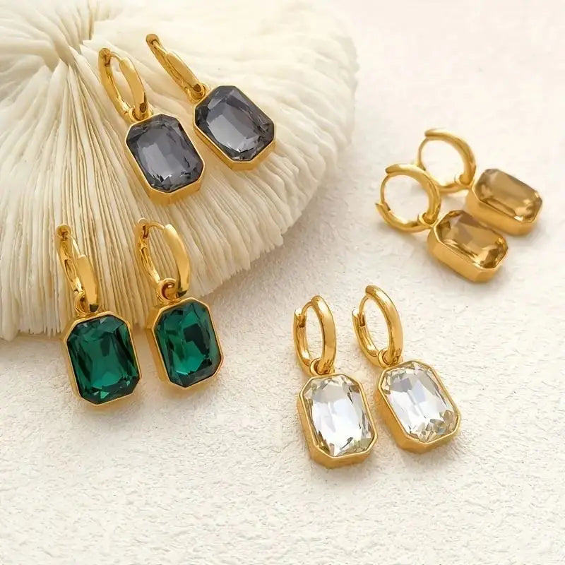 Trendy Square Stainless Steel Zirconia Earrings For Women Girls Gold Color Metal Crystal Earring Party Birthday Daily Jewelry