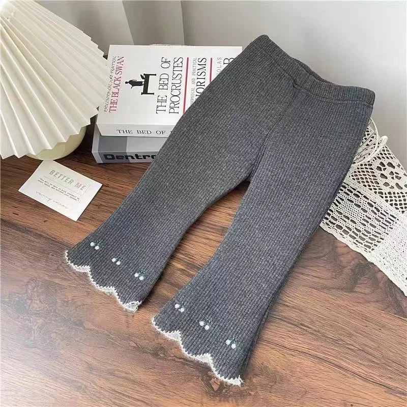 Girls One Piece Velvet Flare Pants Autumn and Winter Children's Korean Edition Foreigner Versatile Pants Baby plush warm pants