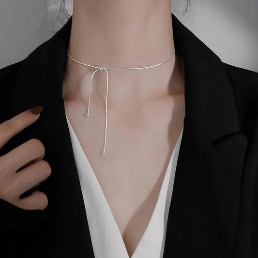 Silver Color Snake Chain Necklace Female Clavicle Chain Adjustable Short Style Fashion Simple Party Decoration Jewelry Gifts